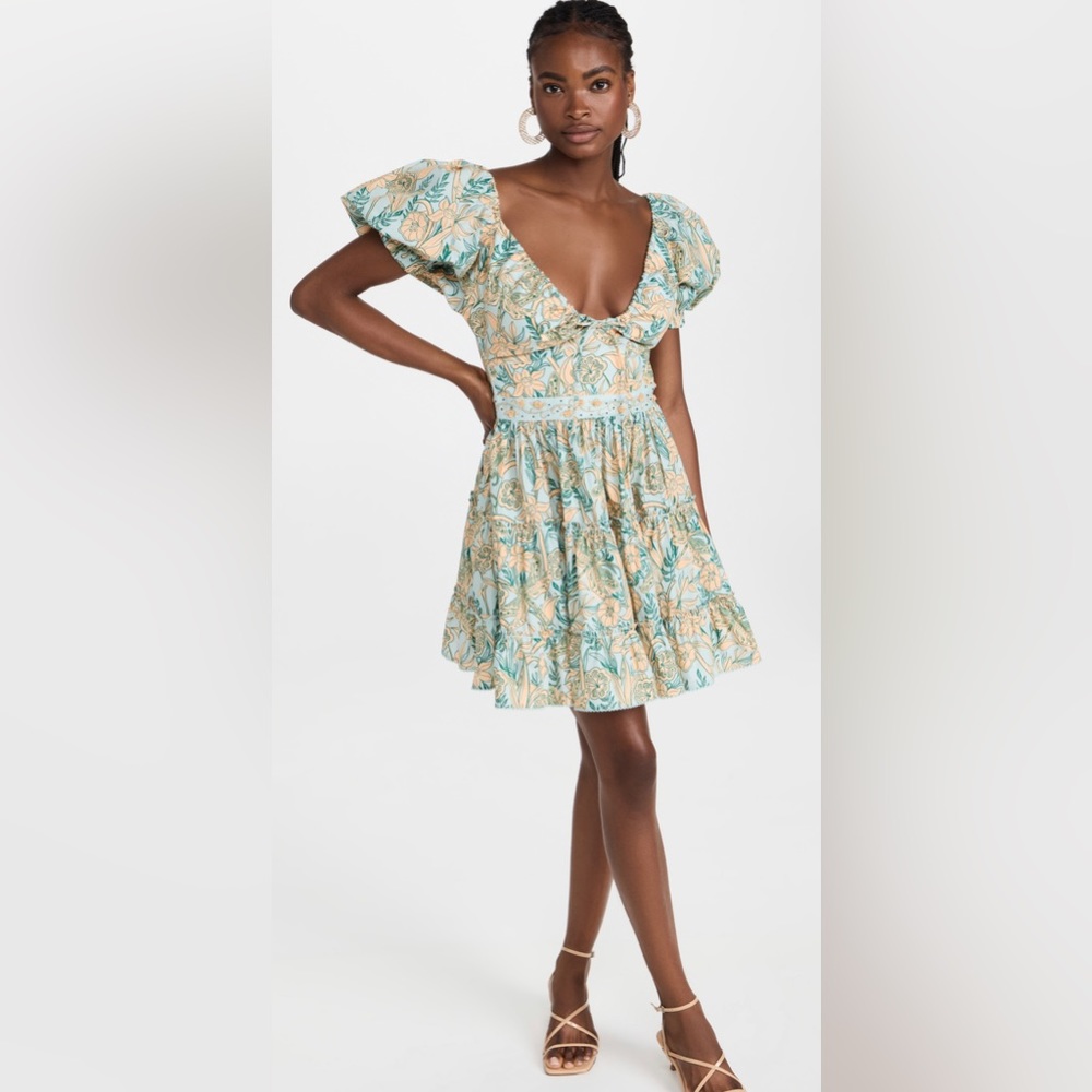 Agua by Agua Bendita, Manzanilla Floral Cotton Tiered Mini Dress, Size XS